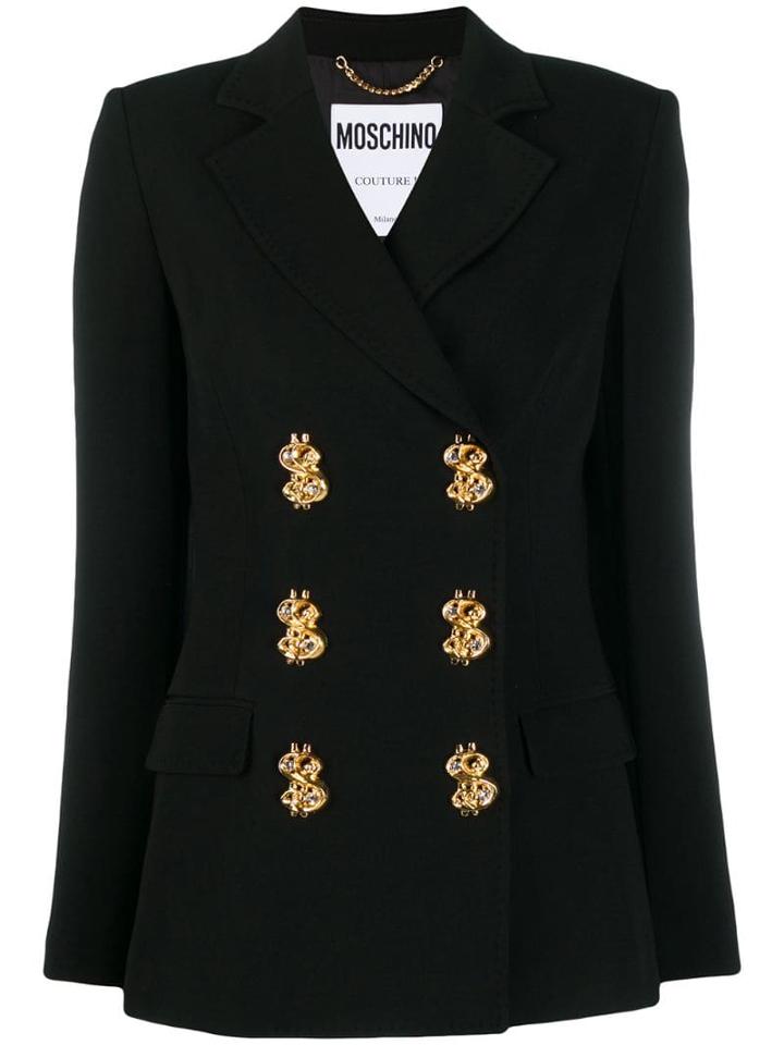 Moschino Dollar Sign Double-breasted Blazer - Black