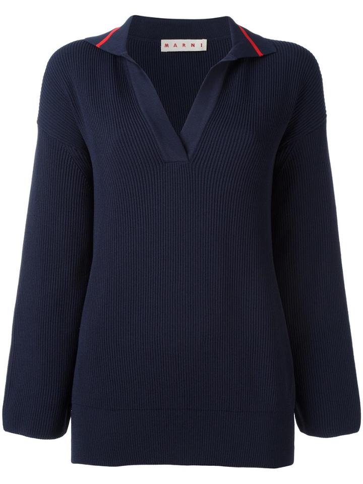 Marni Ribbed Spread Collar Jumper - Blue