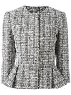Alexander Mcqueen Peplum Hem Tweed Jacket, Women's, Size: 42, Black, Cotton/cupro/virgin Wool/viscose