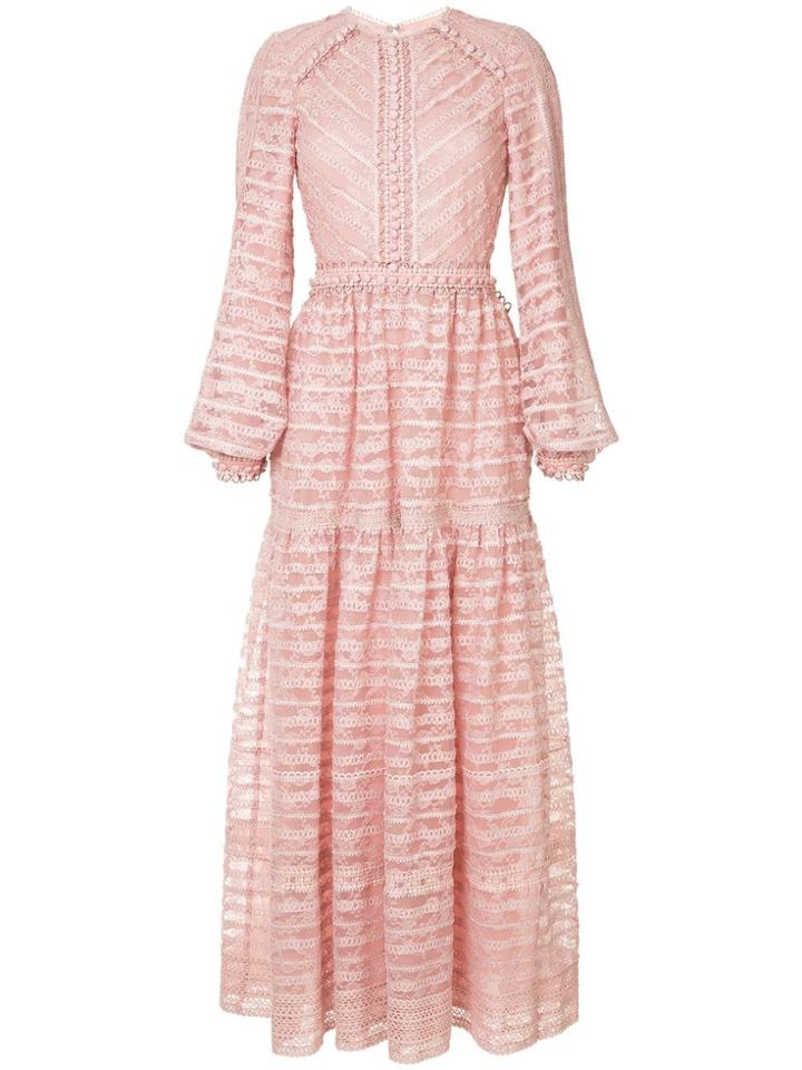 Costarellos Lace Panel Gown - Pink & Purple