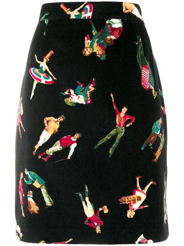 Kenzo Pre-owned 1990's People Print Straight Skirt - Black