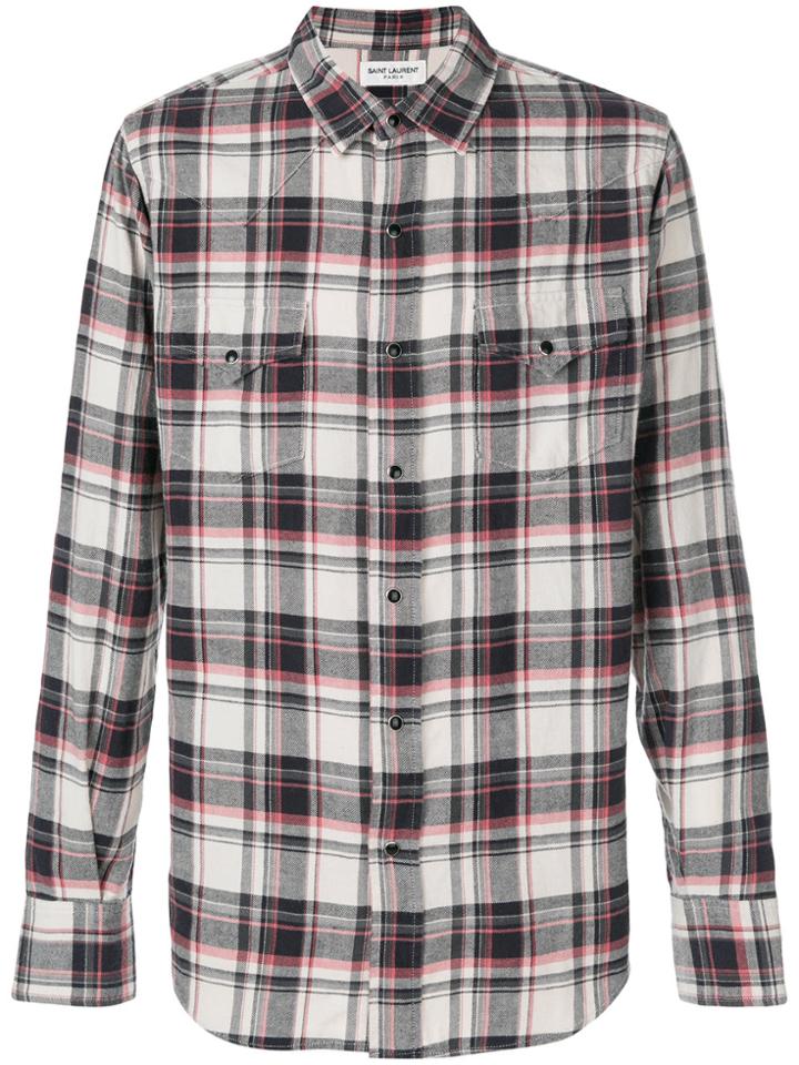 Saint Laurent Plaid Fitted Shirt - White
