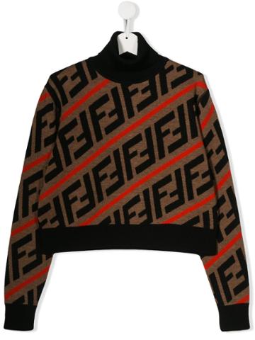 Fendi Kids Teen Ff Logo Knit Sweater - Brown