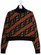 Fendi Kids Teen Ff Logo Knit Sweater - Brown