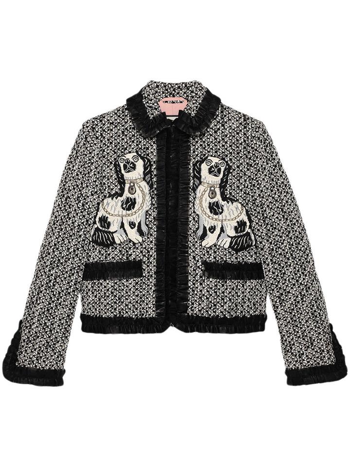 Gucci Embroidered Tweed Jacket, Women's, Size: 46, Black, Nylon/leather/crystal/silk
