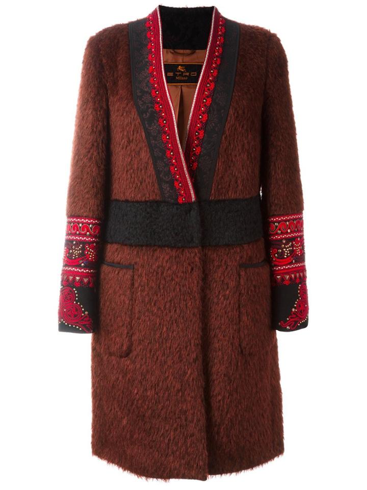 Etro Embroidered Detail V-neck Coat - Pink & Purple