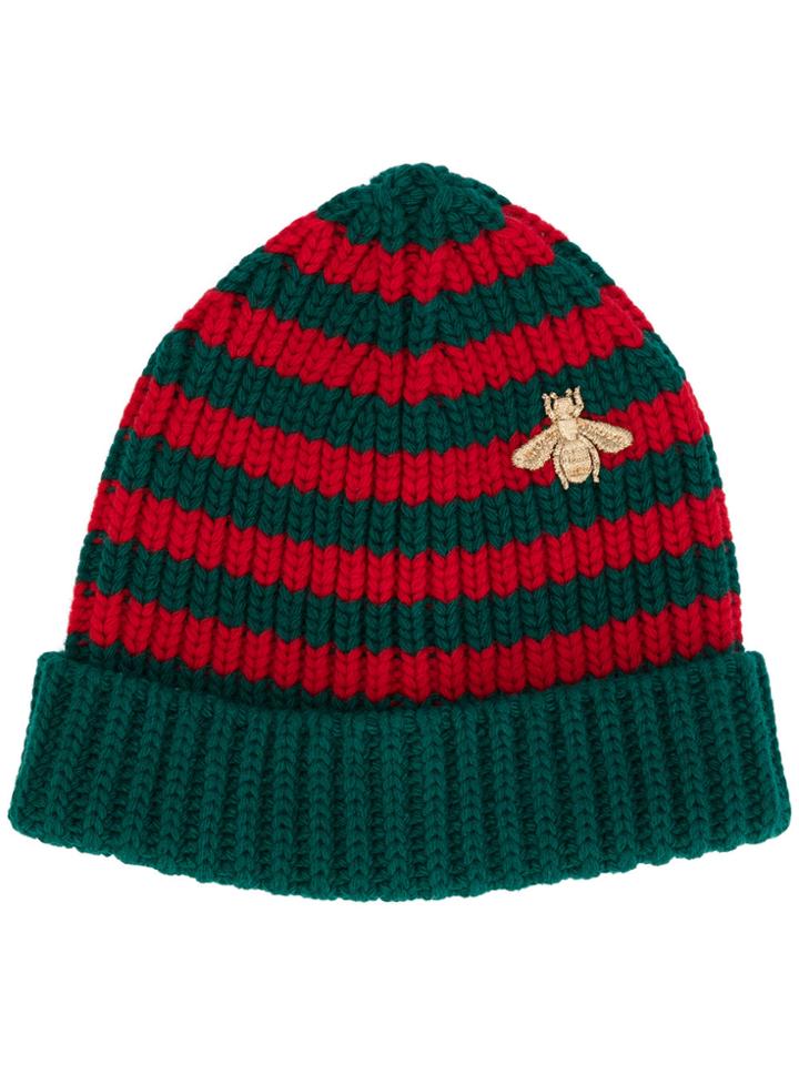 Gucci Striped Beanie With Embroidery - Green
