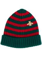 Gucci Striped Beanie With Embroidery - Green