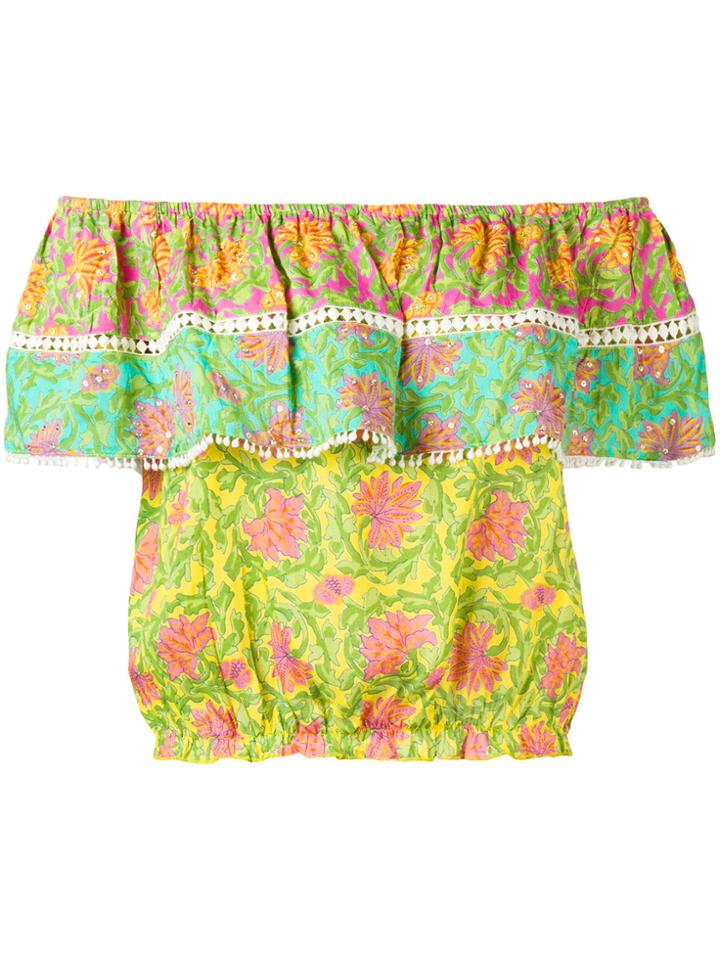 Miss June Floral Print Cropped Top - Green