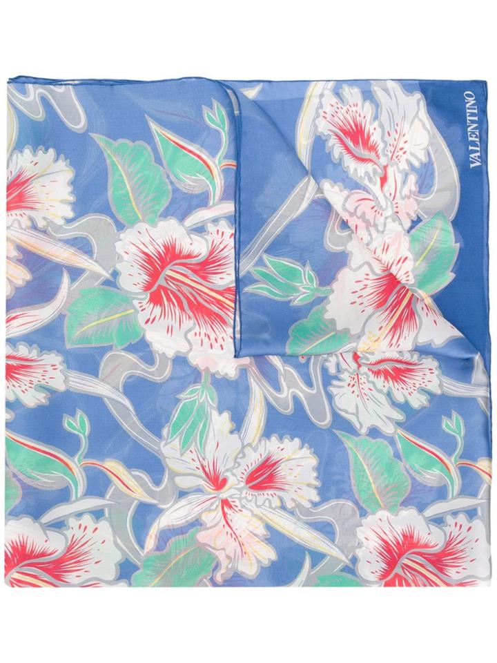 Valentino Hibiscus Print Stole - Blue