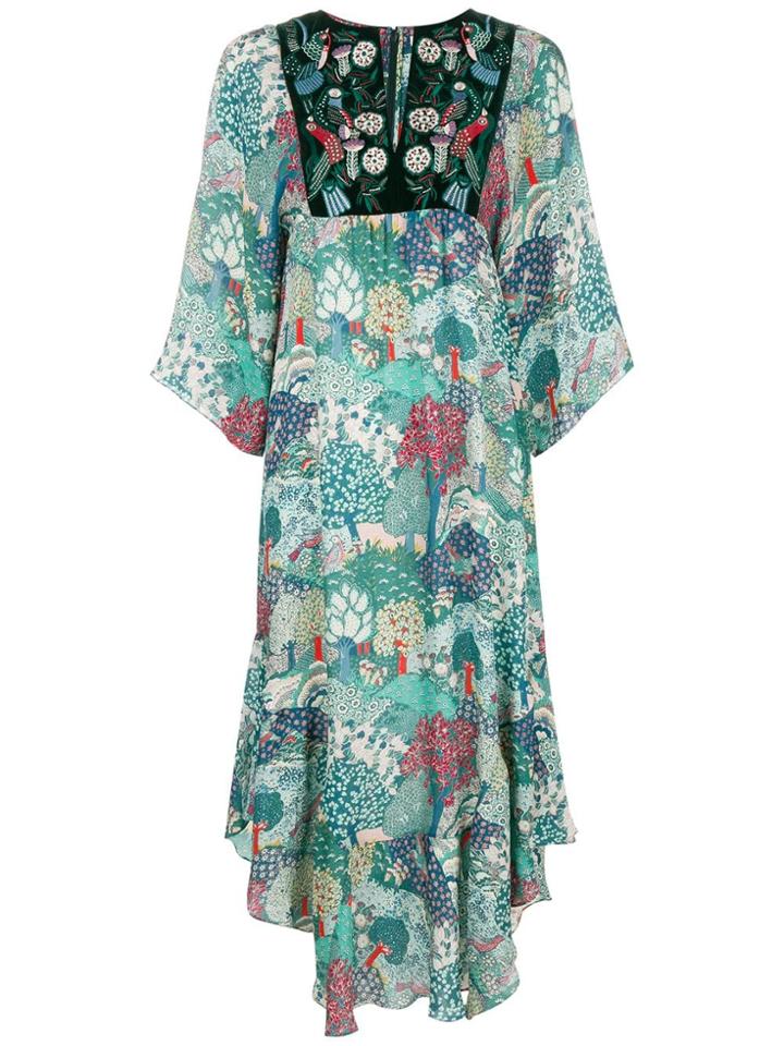 Vilshenko Asymmetric Hem Floral Dress - Green
