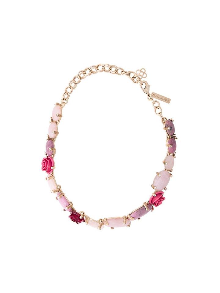 Oscar De La Renta Stone Embellished Necklace, Women's, Pink/purple
