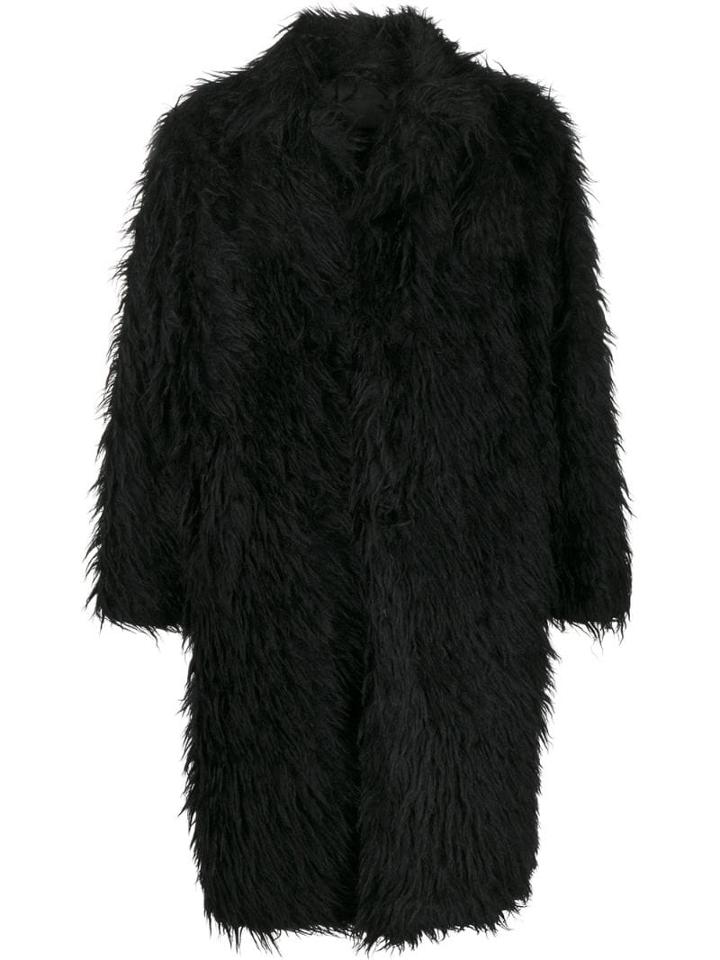 Prada Faux-fur Midi Coat - Black