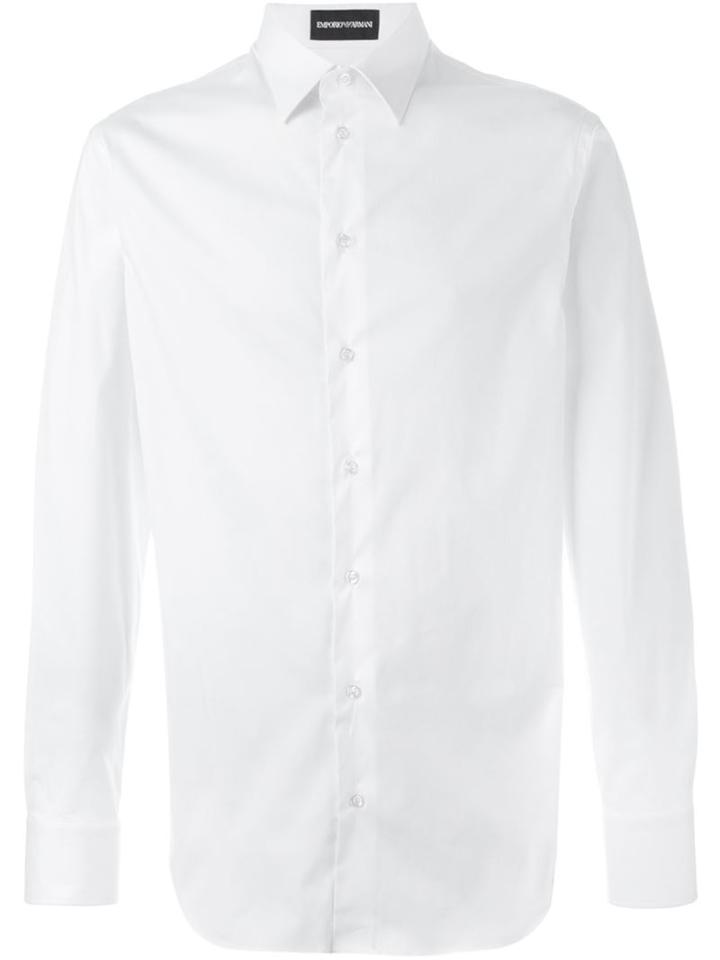Emporio Armani Classic Button Down Shirt, Men's, Size: 40, White, Cotton/polyamide/spandex/elastane