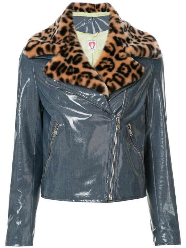 Shrimps Biker Jacket With Faux Fur Collar - Blue
