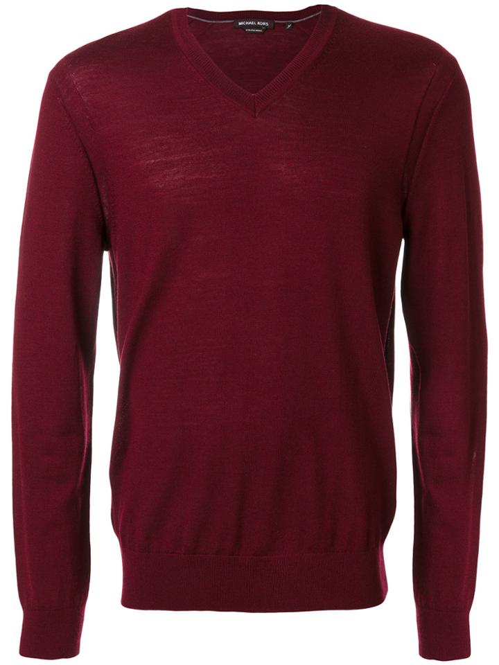 Michael Kors Slim Fit Knitted V-neck Jumper - Red