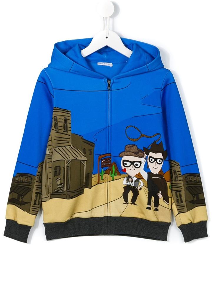 Dolce & Gabbana Kids Western Designers Print Hoodie, Toddler Boy's, Size: 4 Yrs, Blue