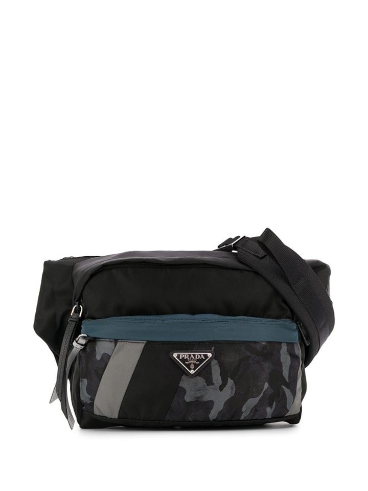 Prada Panelled Camouflage Belt Bag - Black