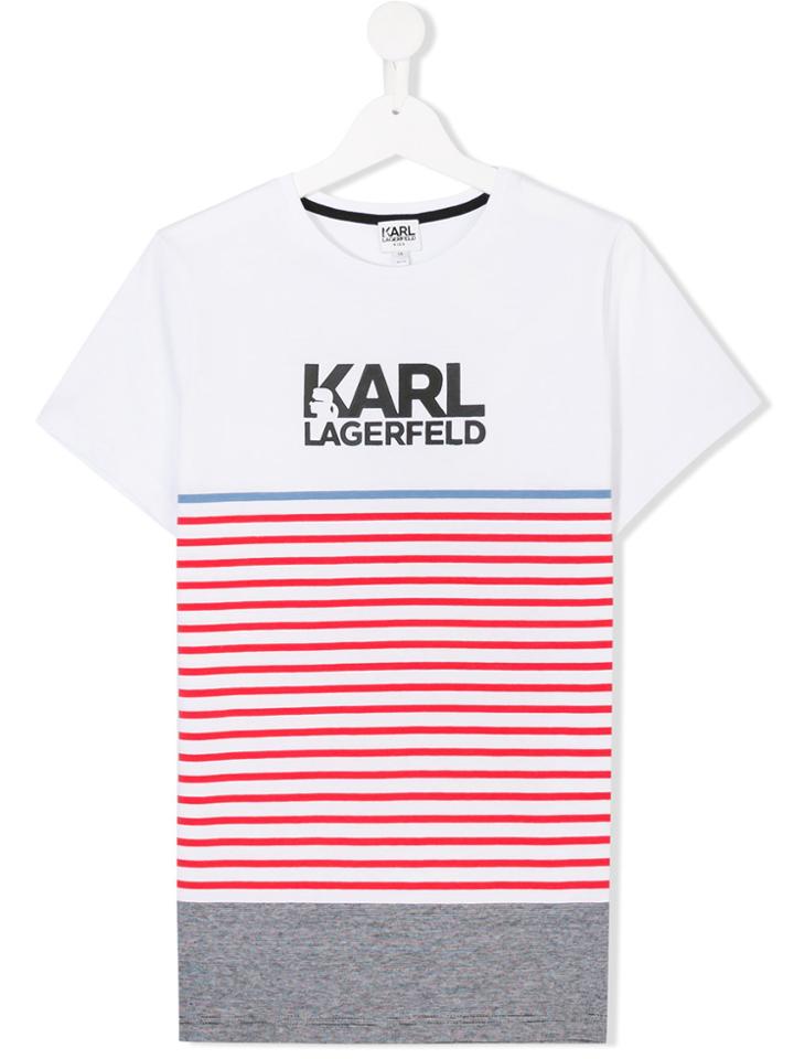 Karl Lagerfeld Kids Teen Striped Logo T-shirt - White