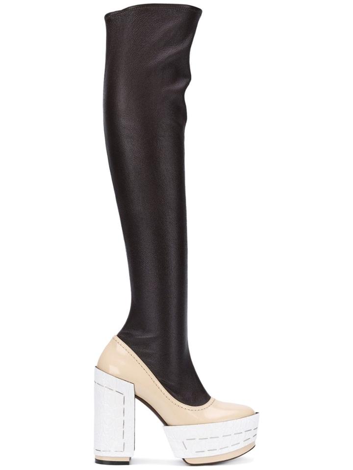 Marni Colourblock Long Platform Boots - Brown