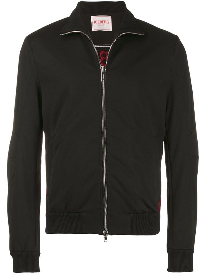 Iceberg Embroidered Logo Zipped Jacket - Black