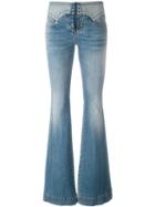 Roberto Cavalli Lace-up Vintage Effect Flare Jeans, Women's, Size: 44, Blue, Cotton/spandex/elastane/polyester