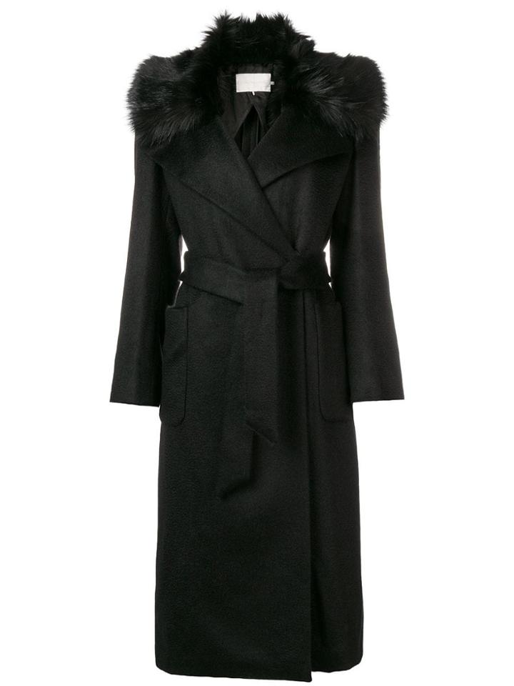 L'autre Chose Fur Collar Trench Coat - Black