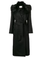 L'autre Chose Fur Collar Trench Coat - Black