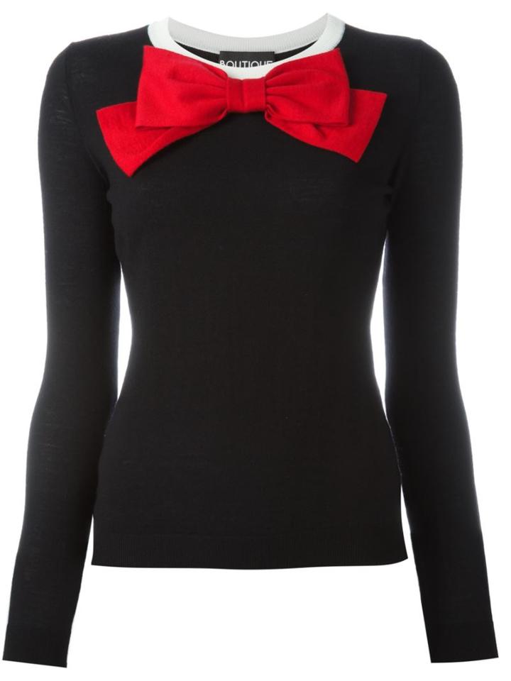 Boutique Moschino Oversized Chest Bow Jumper, Women's, Size: 44, Black, Virgin Wool