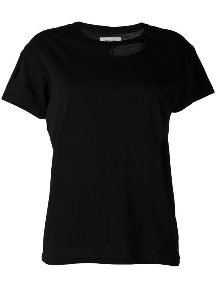 Anine Bing - Distressed T-shirt - Women - Cotton - S, Black, Cotton