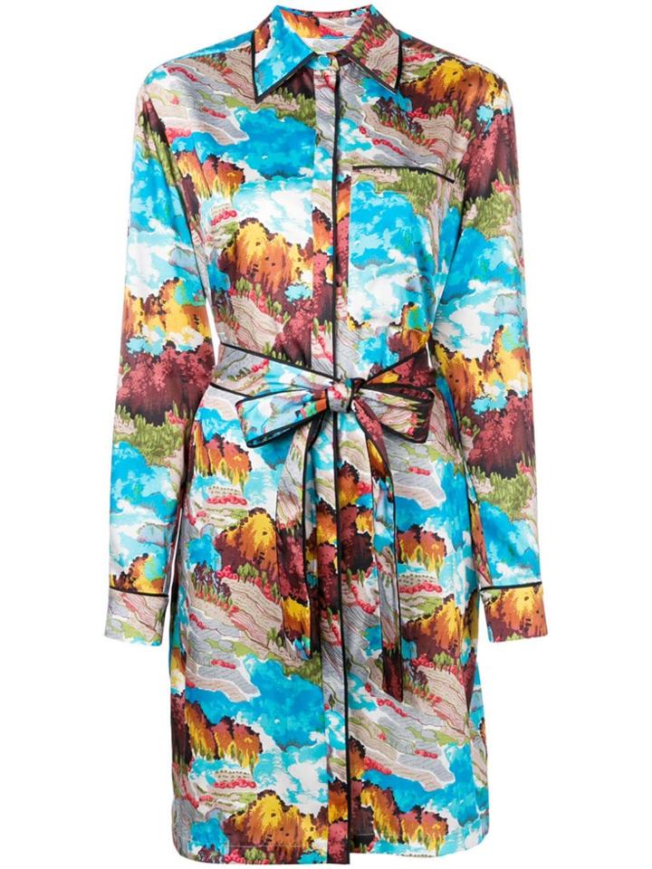 Victoria Victoria Beckham Landscape Printed Shirt Dress - Blue
