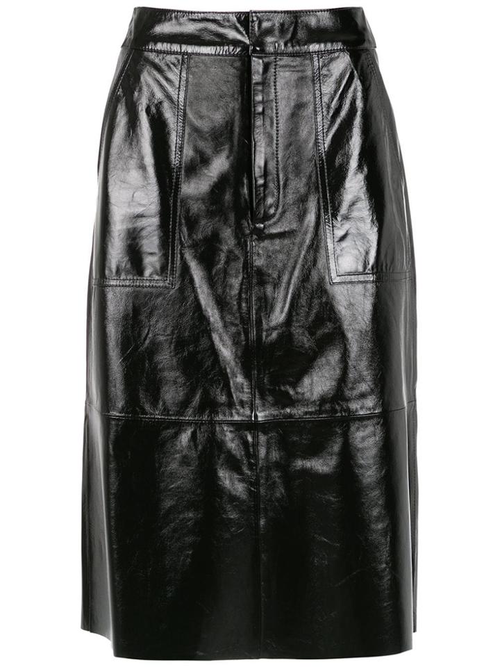 Nk Collection Leather Midi Skirt - Black