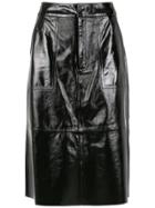 Nk Collection Leather Midi Skirt - Black