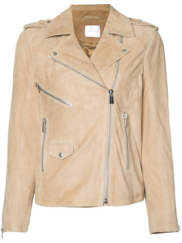 Anine Bing - Biker Jacket - Women - Viscose/goat Suede - S, Women's, Nude/neutrals, Viscose/goat Suede