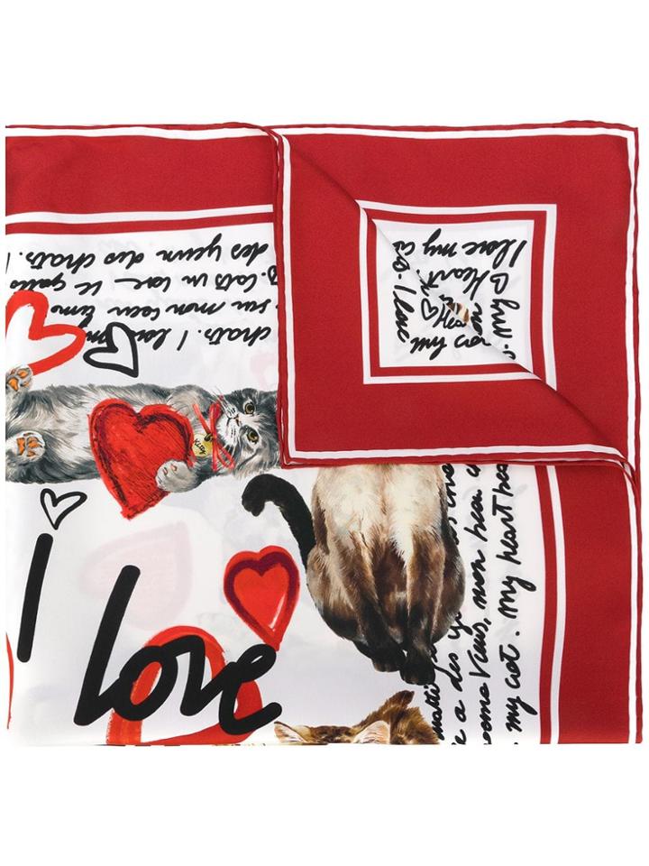 Dolce & Gabbana Cat Printed Scarf - Red