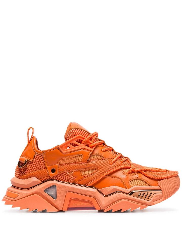 Calvin Klein 205w39nyc Orange Strike Chunky Low-top Leather Sneakers