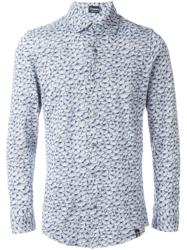 Drumohr Floral Print Shirt, Men's, Size: 52, Blue, Cotton
