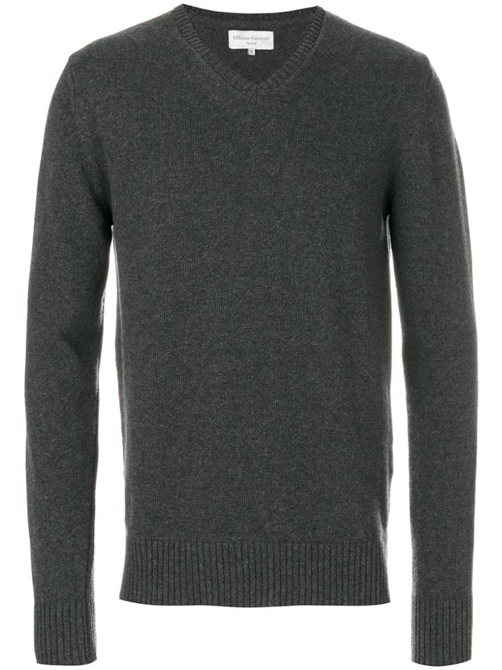 Officine Generale Classic V-neck Jumper - Grey