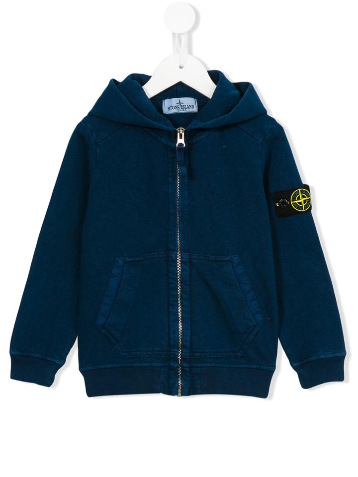 Stone Island Kids Logo Patch Zip Hoody, Boy's, Size: 10 Yrs, Blue