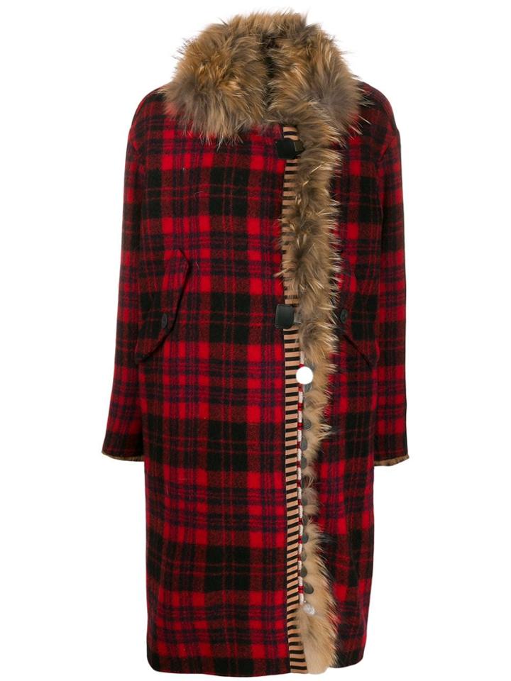 Bazar Deluxe Toggle-fastening Tartan Coat - Red