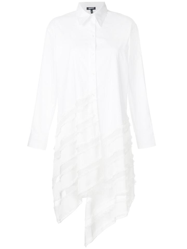 Jil Sander Navy Long Asymmetric Stripe Shirt - White
