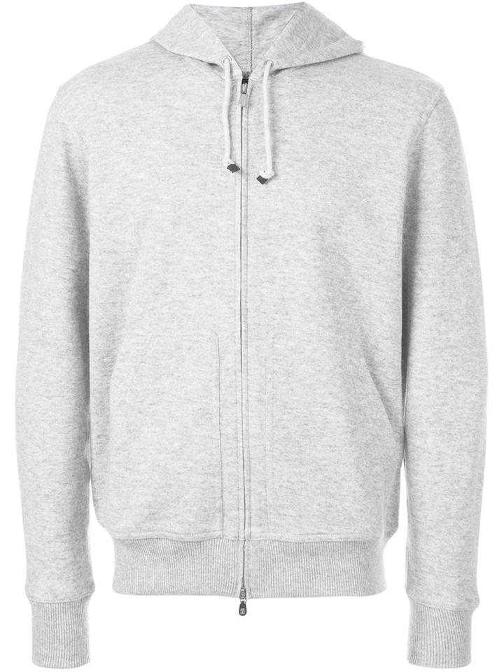 Brunello Cucinelli Cashmere Zipped Hoodie, Men's, Size: Large, Grey, Cotton/polyamide/cashmere
