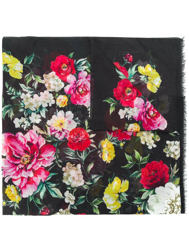 Dolce & Gabbana Tiger Floral Print Scarf - Black