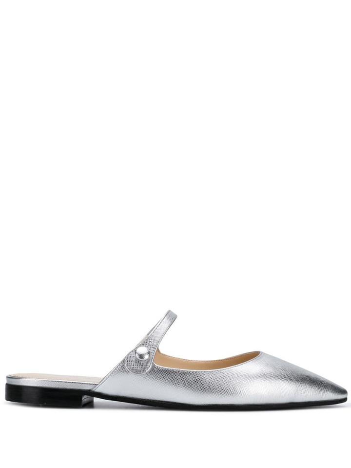 Prada Metallic Leather Mules - Silver