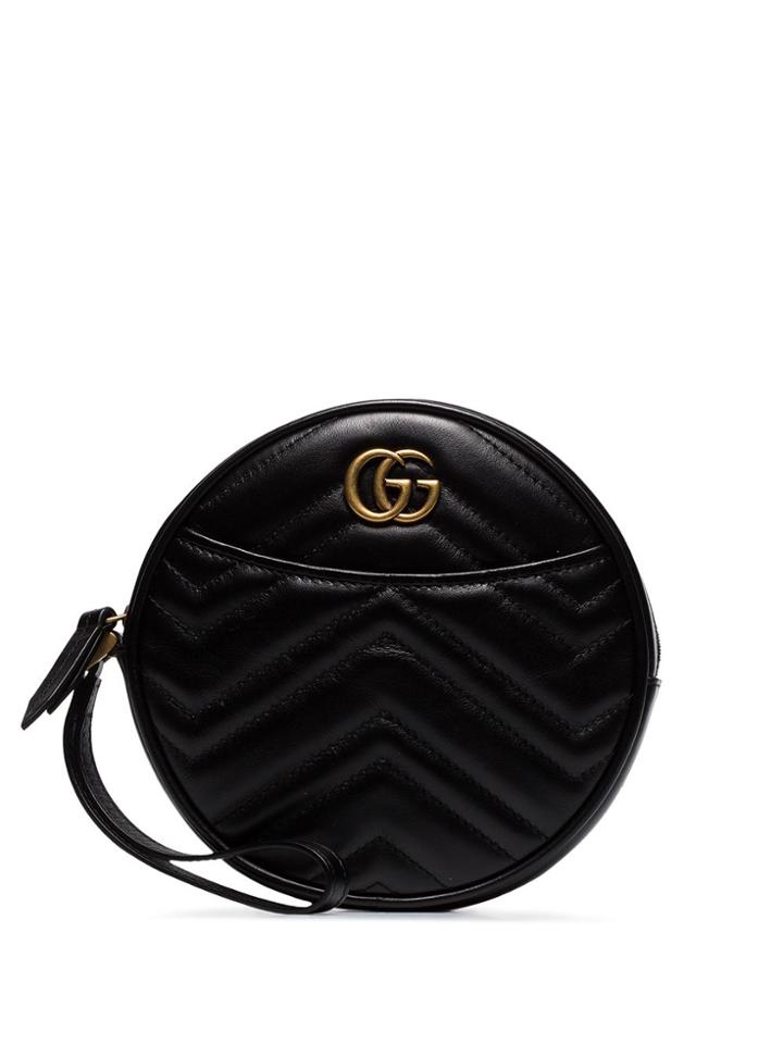 Gucci Black Gg Marmont Round Leather Clutch Bag