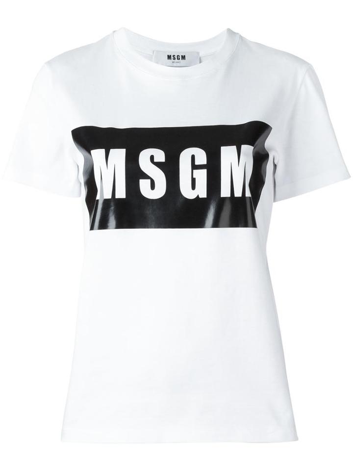 Msgm Logo Print T-shirt, Women's, Size: Small, White, Cotton
