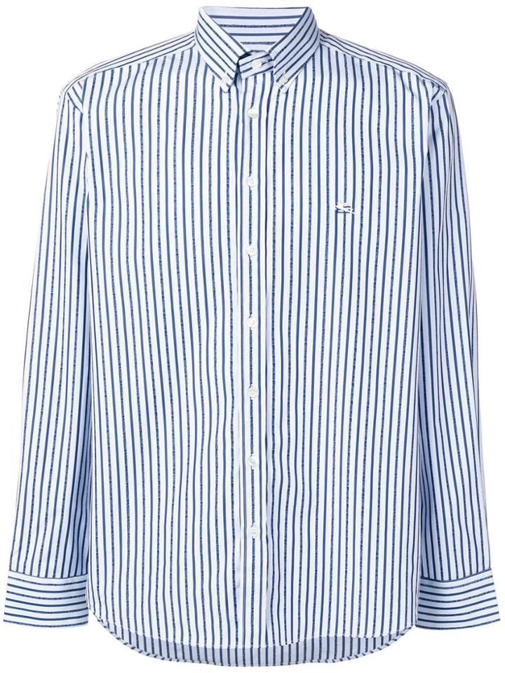 Etro Embroidered Logo Stripe Shirt - Blue
