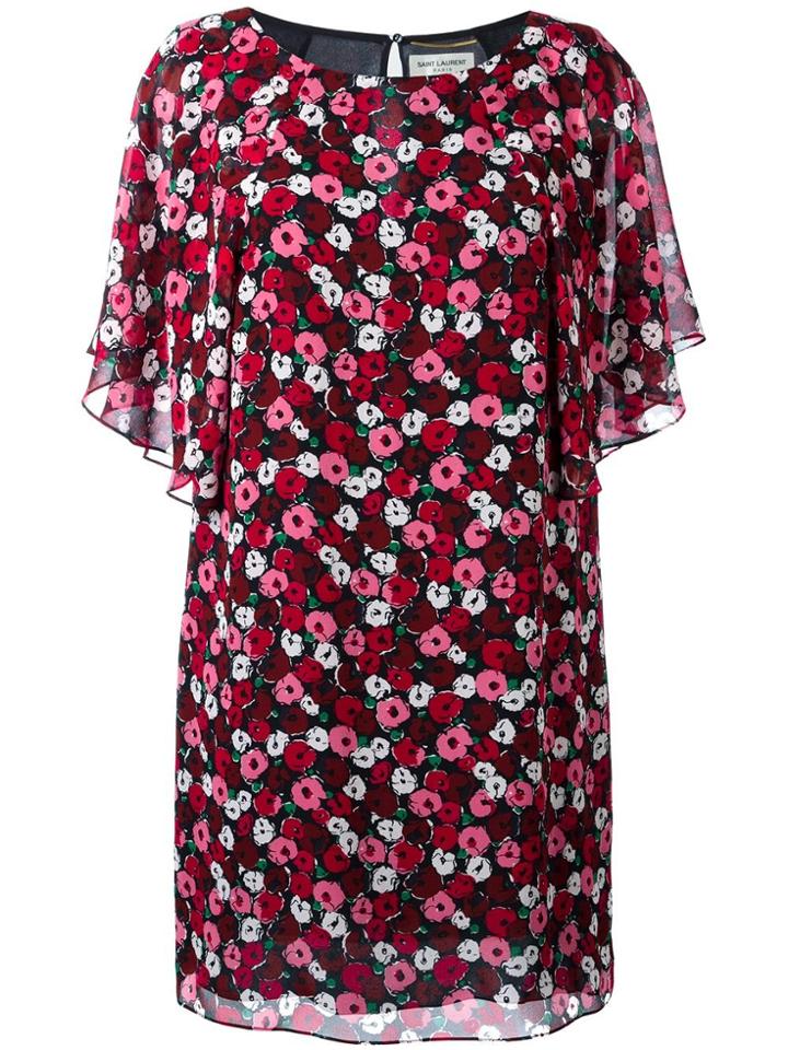 Saint Laurent Draped Sleeve Shift Dress - Red