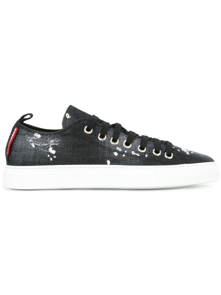 Dsquared2 Bleach Splattered Denim Trainers - Blue