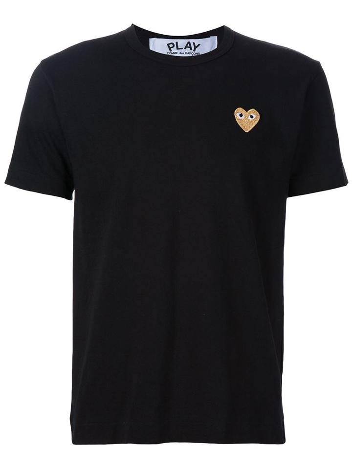 Comme Des Garçons Play Heart Application T-shirt, Men's, Size: Small, Black, Cotton